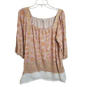 Lucky Brand Pink and Yellow Floral Peasant Blouse